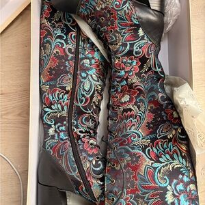 Spring Step L’Artiste Floral Embroidered Lace-Up Boots in Teal & Red